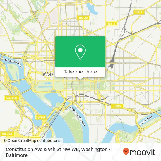 Constitution Ave & 9th St NW WB map