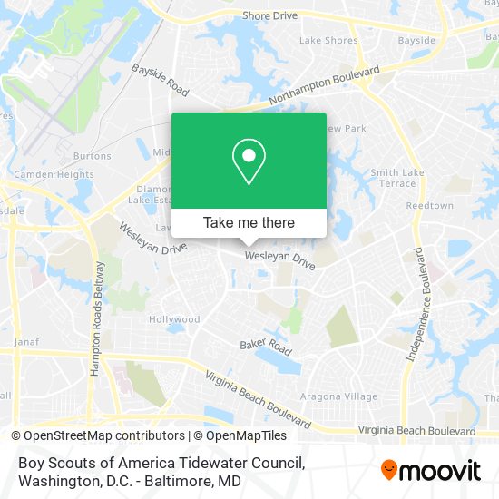 Boy Scouts of America Tidewater Council map