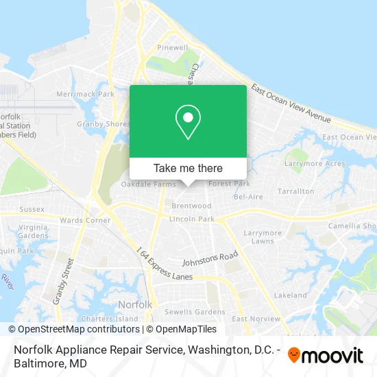 Norfolk Appliance Repair Service map