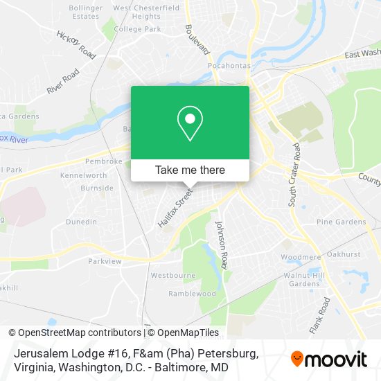 Mapa de Jerusalem Lodge #16, F&am (Pha) Petersburg, Virginia
