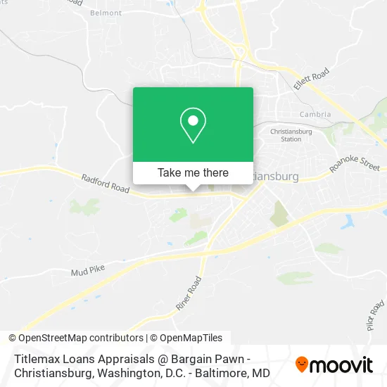 Titlemax Loans Appraisals @ Bargain Pawn - Christiansburg map