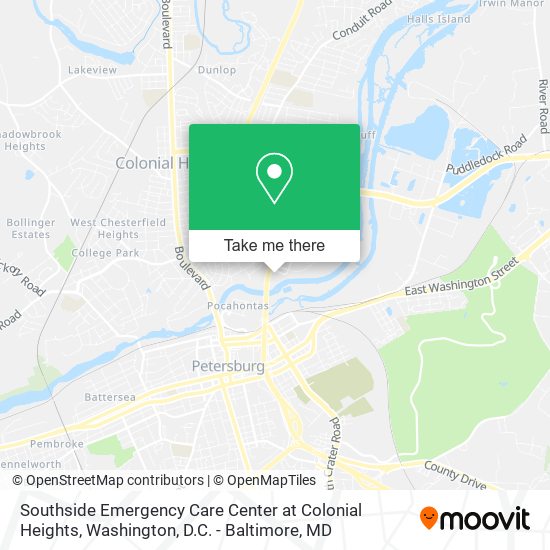 Mapa de Southside Emergency Care Center at Colonial Heights