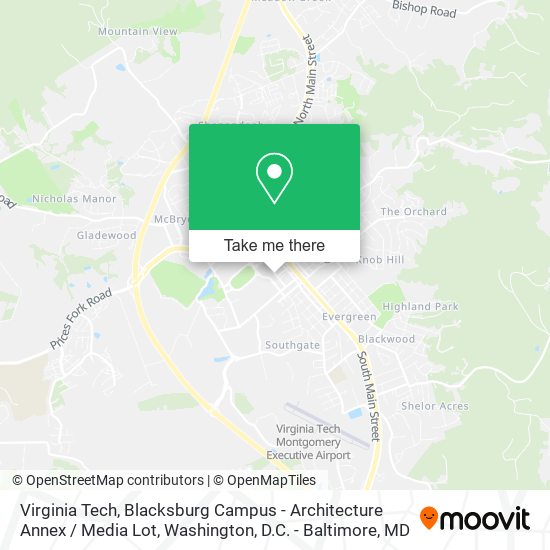 Virginia Tech, Blacksburg Campus - Architecture Annex / Media Lot map