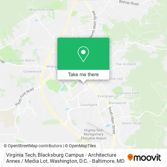 Virginia Tech, Blacksburg Campus - Architecture Annex / Media Lot map