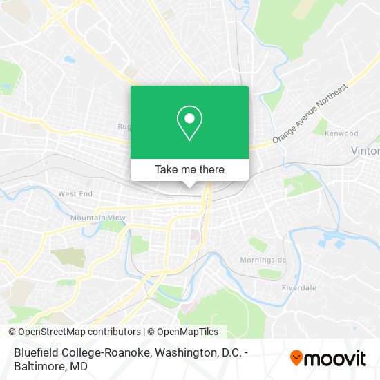 Bluefield College-Roanoke map
