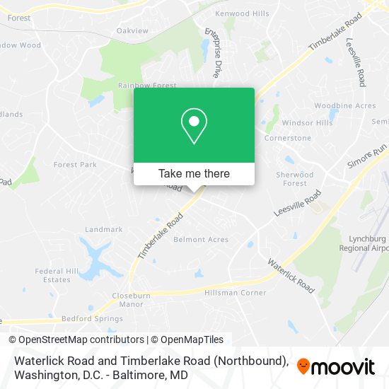 Waterlick Road and Timberlake Road (Northbound) map