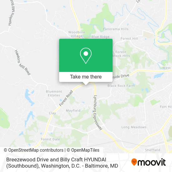 Breezewood Drive and Billy Craft HYUNDAI (Southbound) map