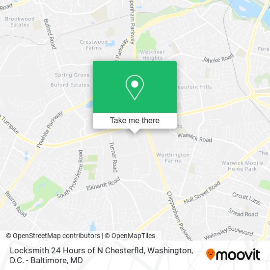 Locksmith 24 Hours of N Chesterfld map