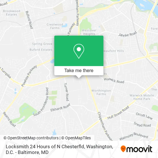 Locksmith 24 Hours of N Chesterfld map