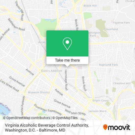 Mapa de Virginia Alcoholic Beverage Control Authority