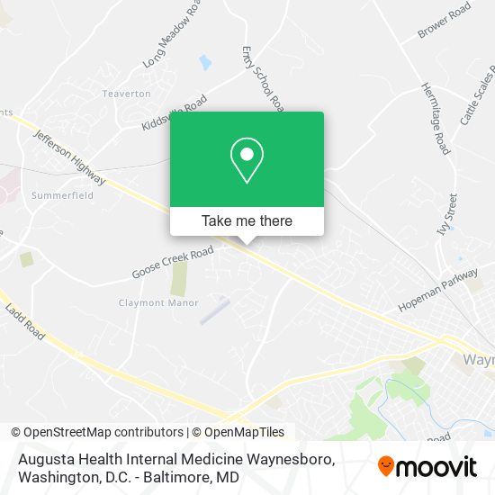 Augusta Health Internal Medicine Waynesboro map