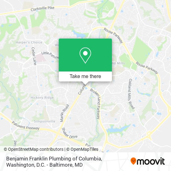 Benjamin Franklin Plumbing of Columbia map
