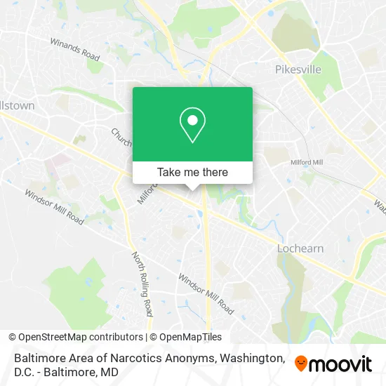Baltimore Area of Narcotics Anonyms map
