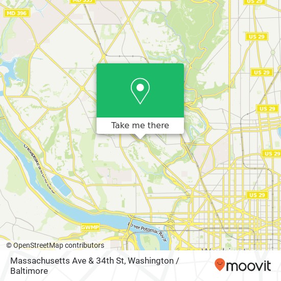 Mapa de Massachusetts Ave & 34th St, Washington, DC 20008