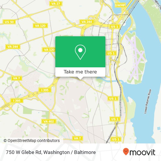 Mapa de 750 W Glebe Rd, Alexandria, VA 22305