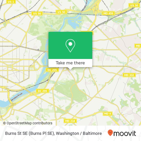 Mapa de Burns St SE (Burns Pl SE), Washington, DC 20019