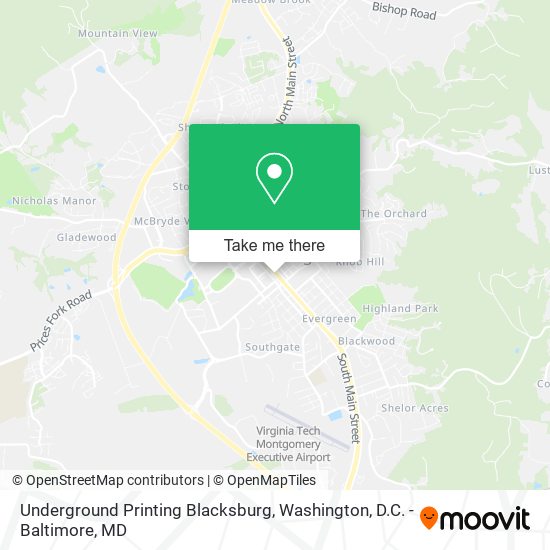 Mapa de Underground Printing Blacksburg