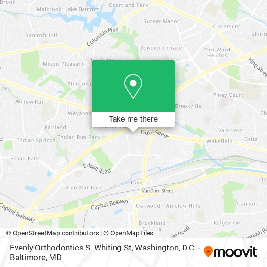 Mapa de Evenly Orthodontics S. Whiting St
