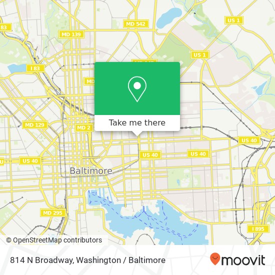 Mapa de 814 N Broadway, Baltimore, MD 21205