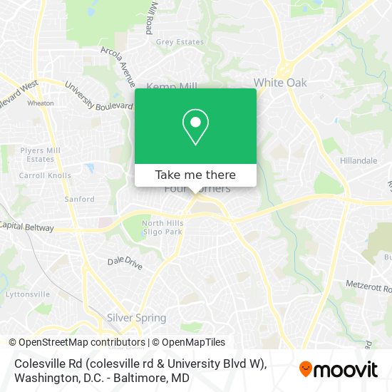 Colesville Rd (colesville rd & University Blvd W) map
