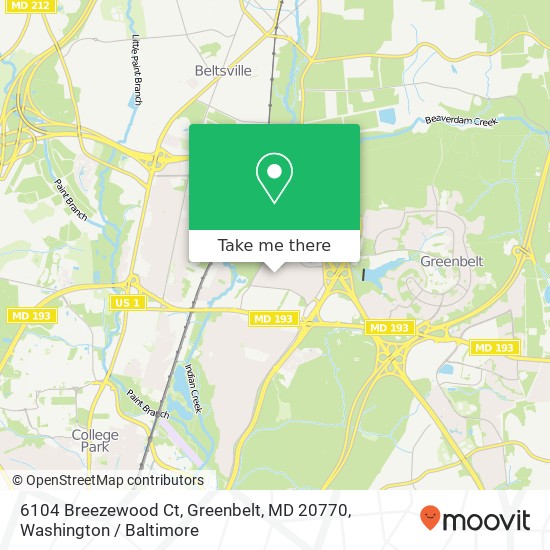 Mapa de 6104 Breezewood Ct, Greenbelt, MD 20770