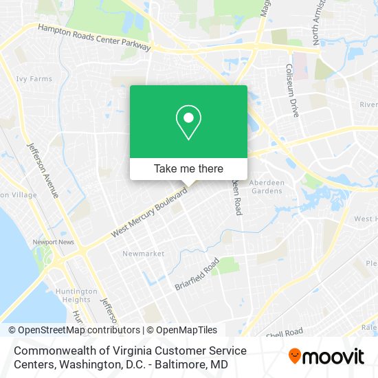 Mapa de Commonwealth of Virginia Customer Service Centers