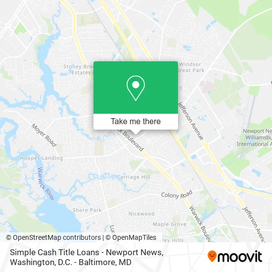 Mapa de Simple Cash Title Loans - Newport News
