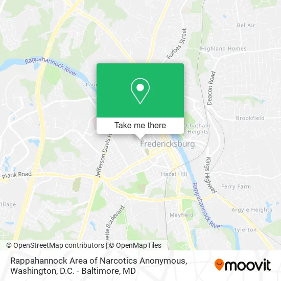 Rappahannock Area of Narcotics Anonymous map