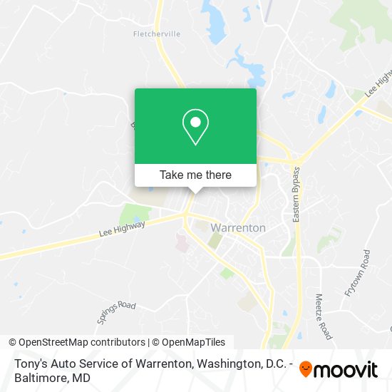 Tony's Auto Service of Warrenton map