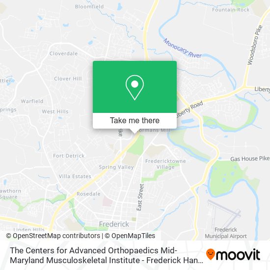 The Centers for Advanced Orthopaedics Mid-Maryland Musculoskeletal Institute - Frederick Hand Cente map