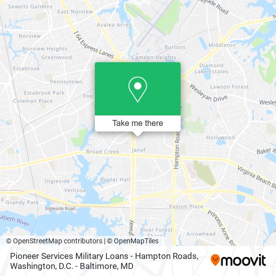 Mapa de Pioneer Services Military Loans - Hampton Roads