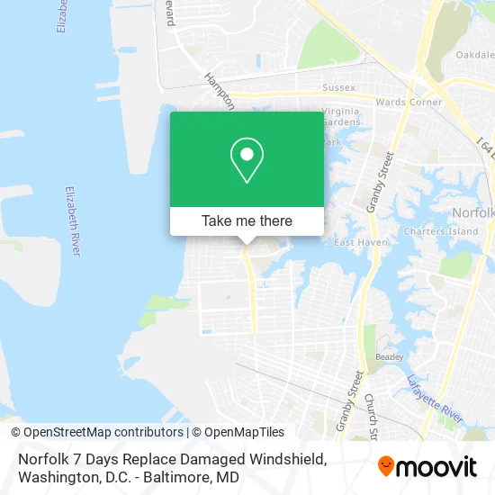 Mapa de Norfolk 7 Days Replace Damaged Windshield