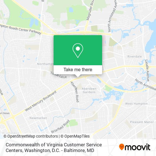 Mapa de Commonwealth of Virginia Customer Service Centers