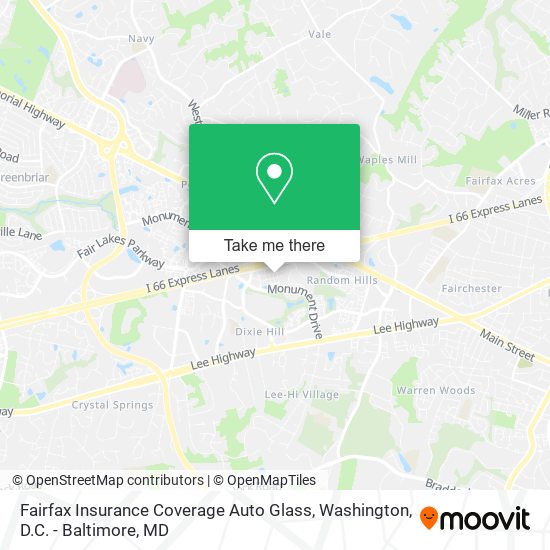 Fairfax Insurance Coverage Auto Glass map