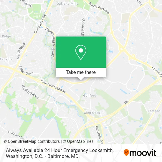 Always Available 24 Hour Emergency Locksmith map