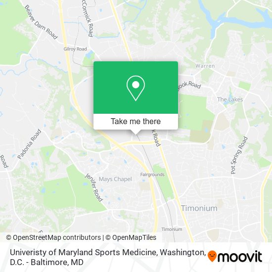 Univeristy of Maryland Sports Medicine map