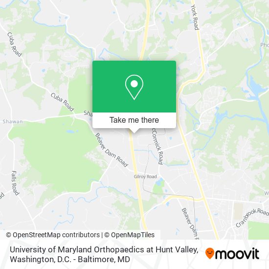 University of Maryland Orthopaedics at Hunt Valley map