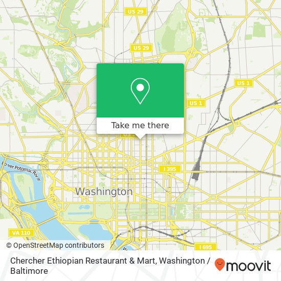 Mapa de Chercher Ethiopian Restaurant & Mart, 1334 9th St NW