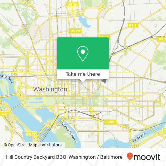 Mapa de Hill Country Backyard BBQ, 401 F St NW