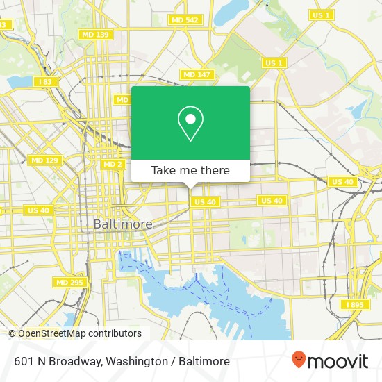 Mapa de 601 N Broadway, Baltimore, MD 21287