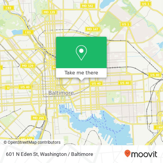 Mapa de 601 N Eden St, Baltimore, MD 21205