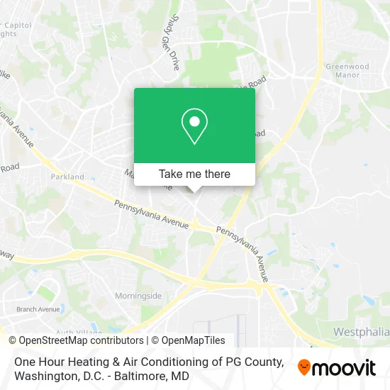 One Hour Heating & Air Conditioning of PG County map