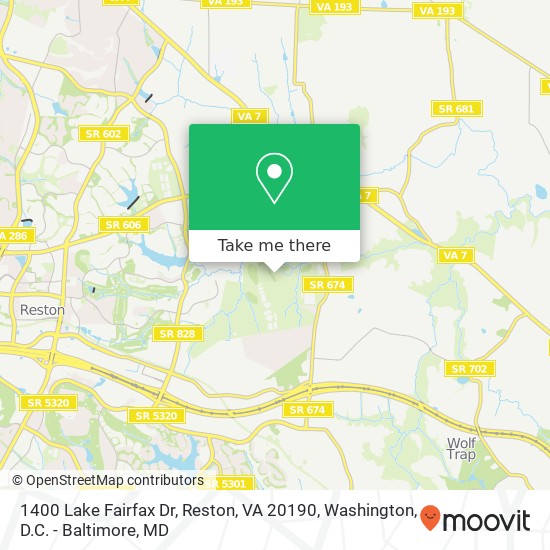 1400 Lake Fairfax Dr, Reston, VA 20190 map