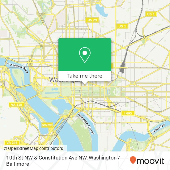 10th St NW & Constitution Ave NW map