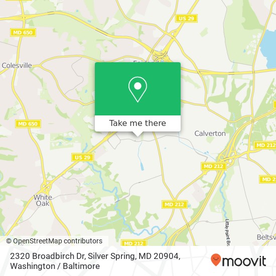 Mapa de 2320 Broadbirch Dr, Silver Spring, MD 20904