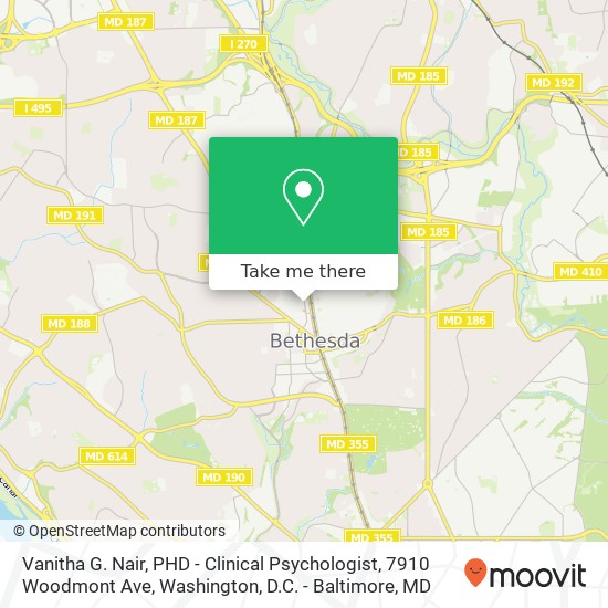 Mapa de Vanitha G. Nair, PHD - Clinical Psychologist, 7910 Woodmont Ave