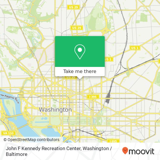 Mapa de John F Kennedy Recreation Center, 1401 7th St NW