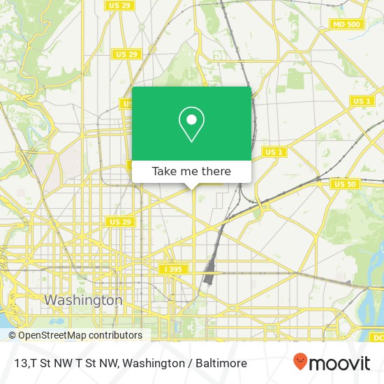 Mapa de 13,T St NW T St NW, Washington, DC 20001