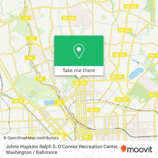 Mapa de Johns Hopkins Ralph S. O'Connor Recreation Center, 3400 N Charles St