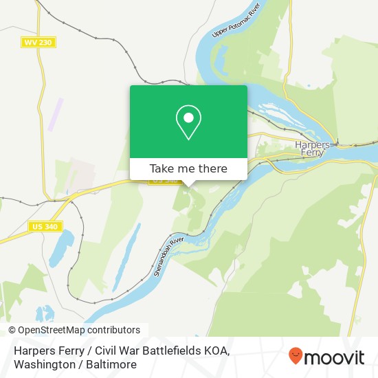 Mapa de Harpers Ferry / Civil War Battlefields KOA, 343 Campground Rd